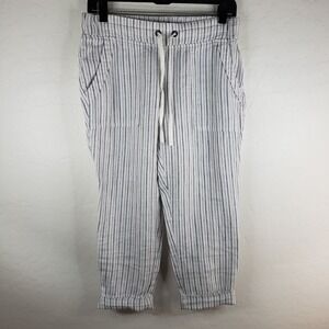 Athleta 28x25 Bali Linen Pants Women's Petite 2P White Blue Striped Pants